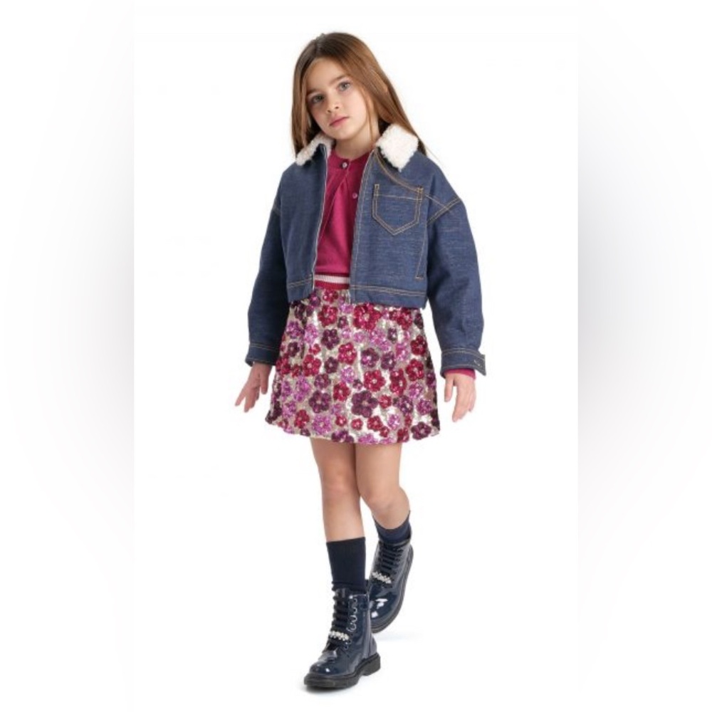 Simonetta Pink and Gold‎ Floral Sequin Mini Skirt